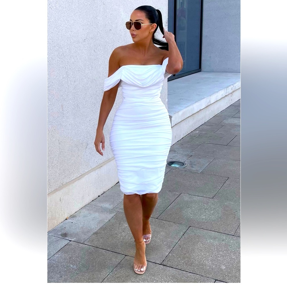 White mesh body con dress